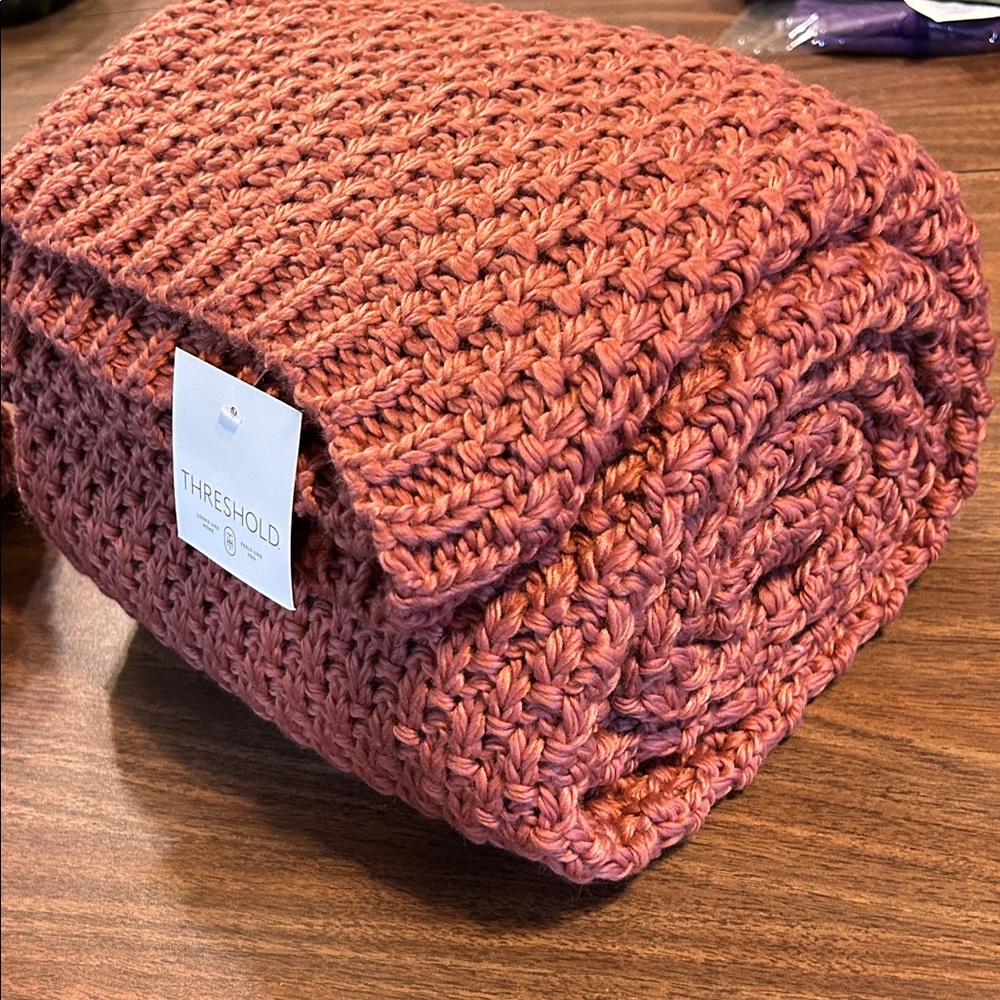 Threshold Knit Blanket in Warm Rust - Picture 6 of 7